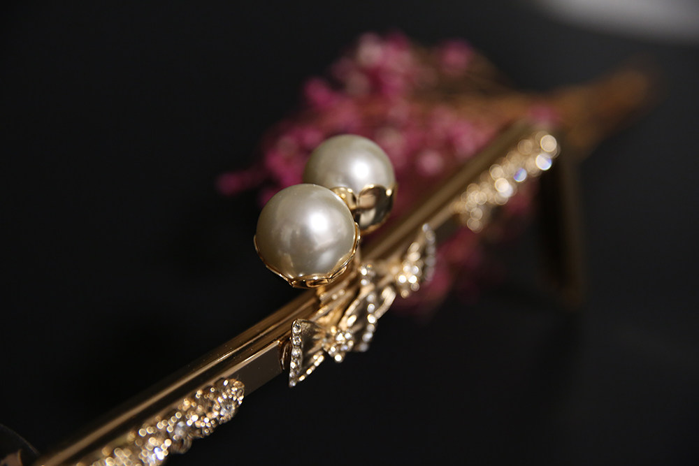 5cm厘米大珍珠头无孔口金浅金色蝴蝶结荷花头m型手