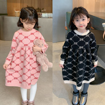 2021 autumn and winter girls temperament bottoming foreign style knitted sweater dress female baby thick long sleeve princess skirt