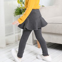 Girls culottes fake two pieces of autumn and winter plus velvet pants spring and autumn leggings childrens trousers