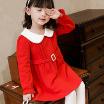 Girl dress autumn 2021 new childrens foreign style princess dress girl Korean red skirt small childrens dress