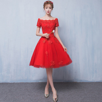 One-shoulder bride toast in autumn 2021 new wedding dress female evening dress engagement dress