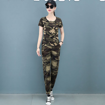 Camouflage suit women tide autumn fashion Sports military trousers two-piece cotton slim T-shirt training uniforms