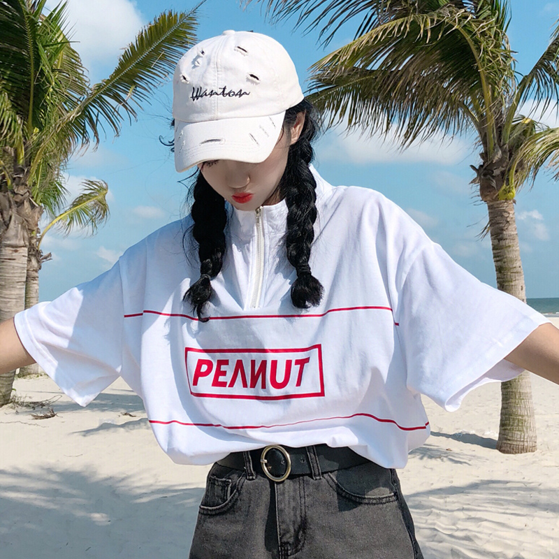 ins酷嘻哈短袖t恤女夏2018帅气街头女生怪味少女蹦迪hiphop上衣服