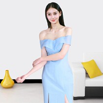 Yang Ying baby star with the same word shoulder dress socialite temperament birthday party small dress women can usually wear