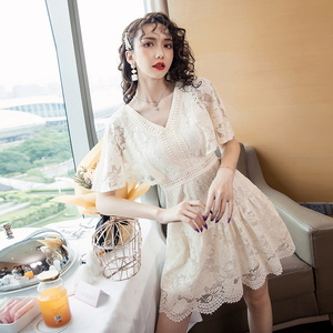 New high-end lace big brand temperament waistband lace dress