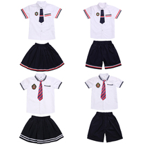 School summer uniform Primary and secondary school class uniform Kindergarten garden uniform Childrens suit White short-sleeved shirt for men and women