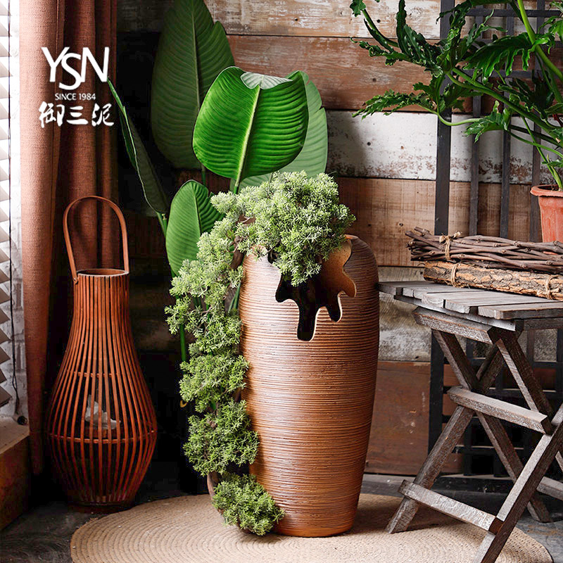 Royal three old running more meat mud POTS furnishing articles ceramic vase expressions using the open fissure abnormity brown thread landing flowerpot