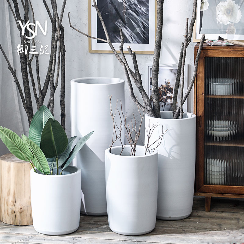 Royal three Nordic green plant big mud creative furnishing articles I and contracted white ceramic vase flowerpot flower bed decoration