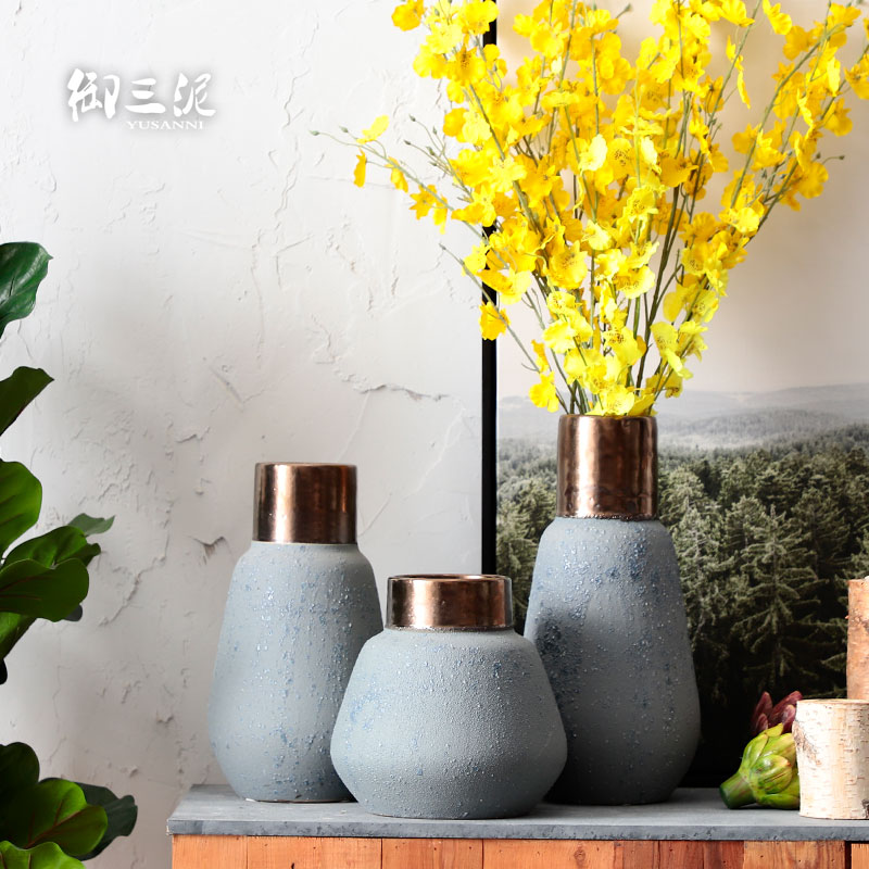 Coarse pottery metal light the key-2 luxury of I and contracted ceramic vases, dried flower decoration furnishing articles Coarse some ceramic pot retro flower arranging flowers