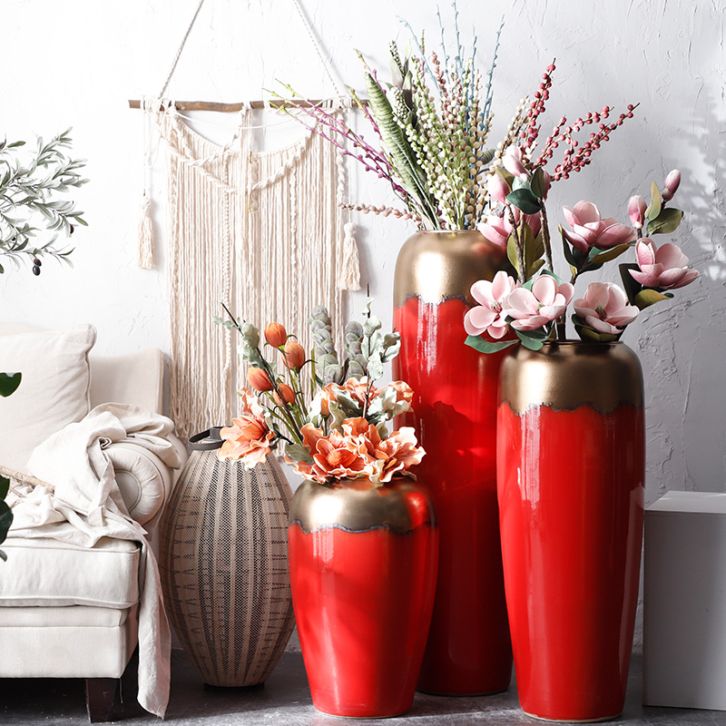 Ceramic vase simulation flower adornment big red wedding festival furnishing articles flower arrangement sitting room ground large porcelain decoration