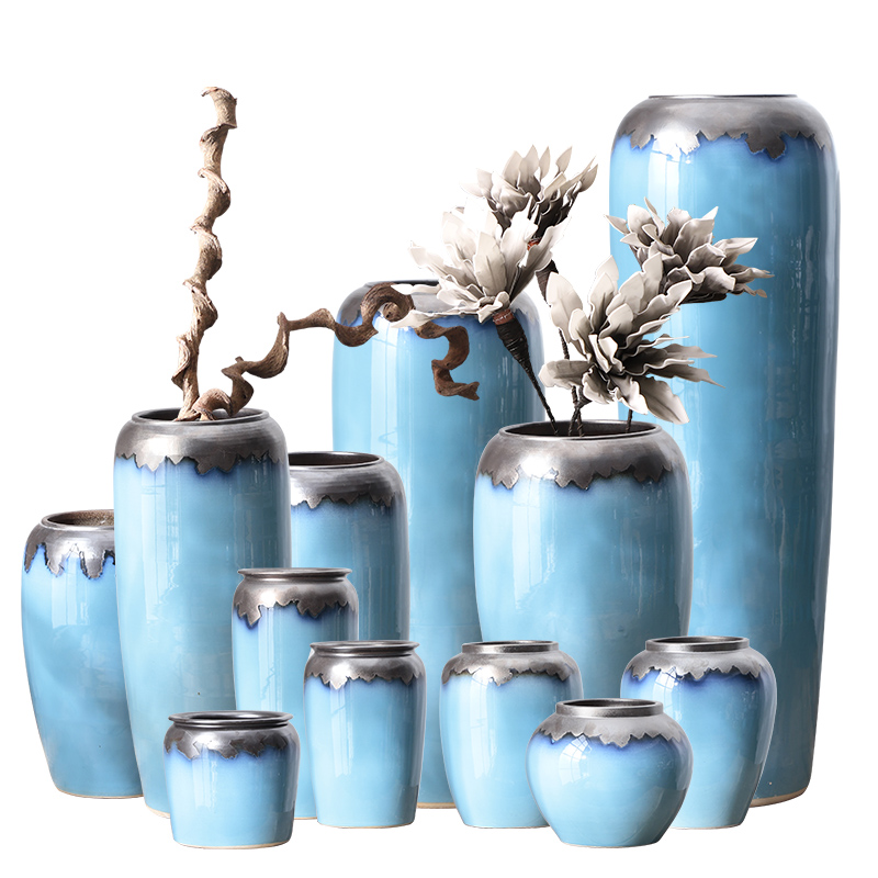 Ceramic light of large vase key-2 luxury furnishing articles dried flower arranging flowers home decoration blue glaze, the sitting room porch European - style decoration