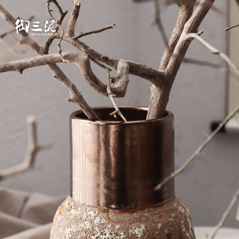 Light the key-2 luxury of I and contracted ceramic vases, dried flower adornment furnishing articles coarse some ceramic pot flower arranging restoring ancient ways, thick mud brown black copper