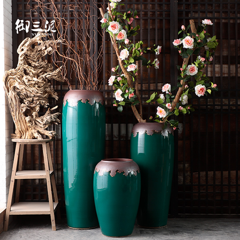 Jingdezhen ceramic big vase light key-2 luxury ground flower arranging place decoration to the hotel villa living room dry flower POTS restoring ancient ways