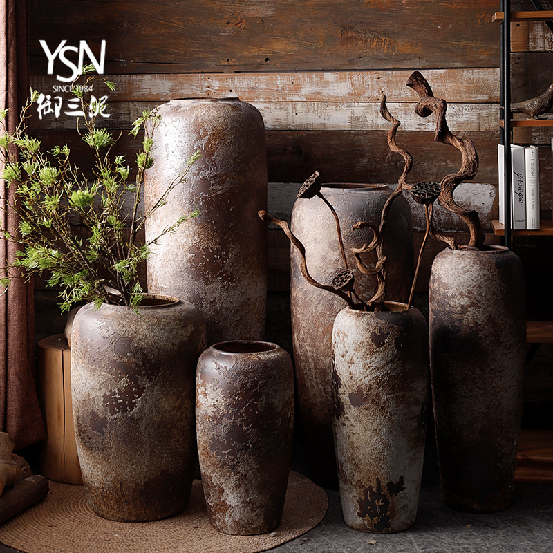 Retro ceramic vases, flower arrangement sitting room place large POTS landing coarse pottery dried flowers to decorate the modern earthenware flowerpot