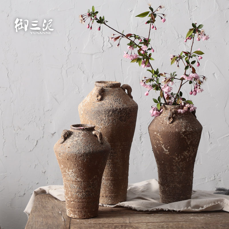 Manual coarse TaoHua is more than flesh POTS of jingdezhen ceramic dry flower vase hand made Japanese teahouse zen flowerpot