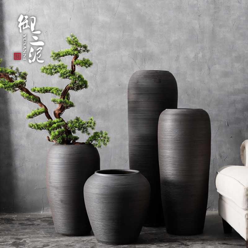 Nordic I and contracted, dried flowers sitting room ground ceramic vase flowerpot zen black pottery decorative furnishing articles arranging flowers