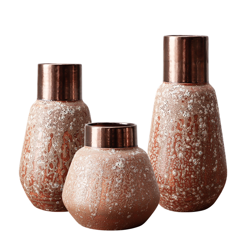 Light the key-2 luxury of I and contracted ceramic vases, dried flower adornment furnishing articles coarse some ceramic pot flower arranging restoring ancient ways, thick mud brown black copper