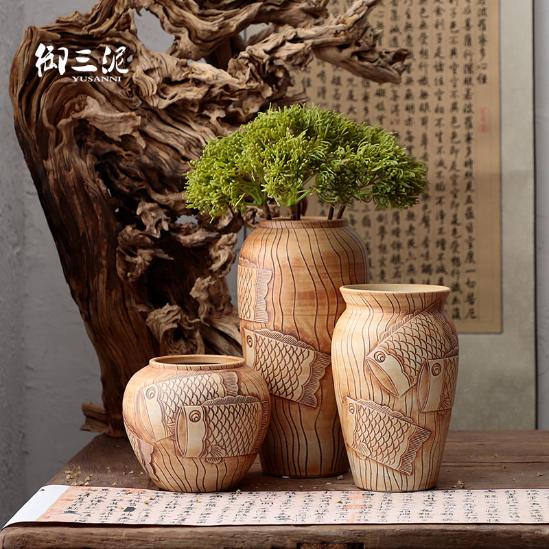 Manual its pottery rural meaty plant potted flower pot vase coarse pottery dried flowers flower arrangement furnishing articles ornaments