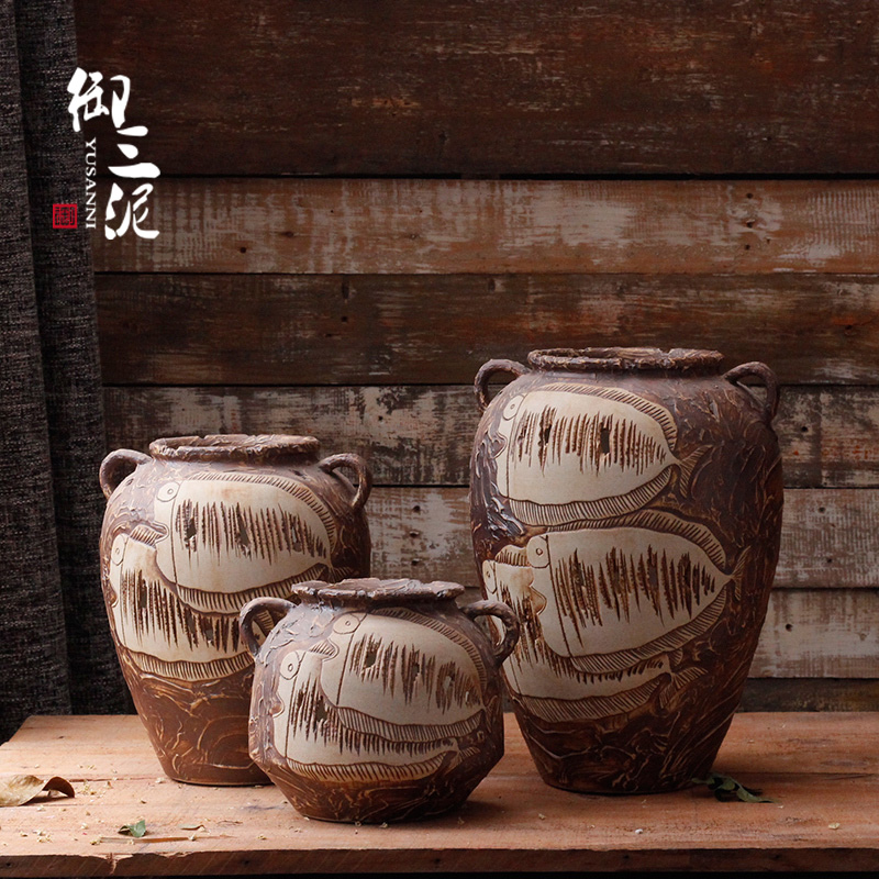 Pure manual its thick clay TaoHua flower POTS dry flower POTS
