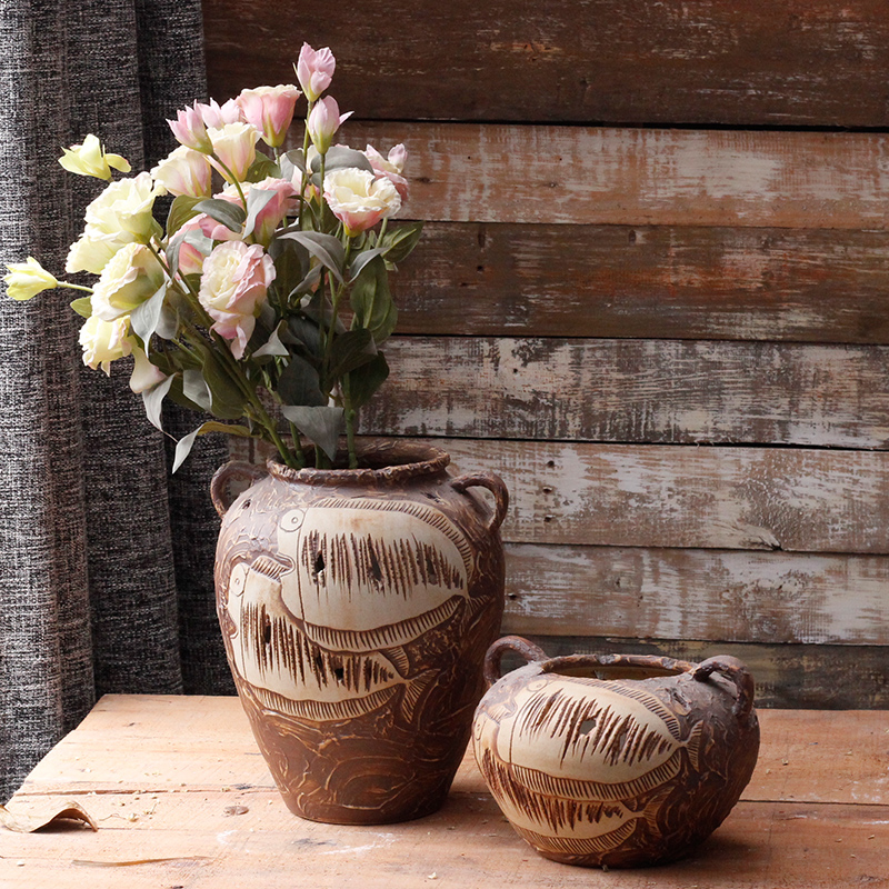 Pure manual its thick clay TaoHua flower POTS dry flower POTS