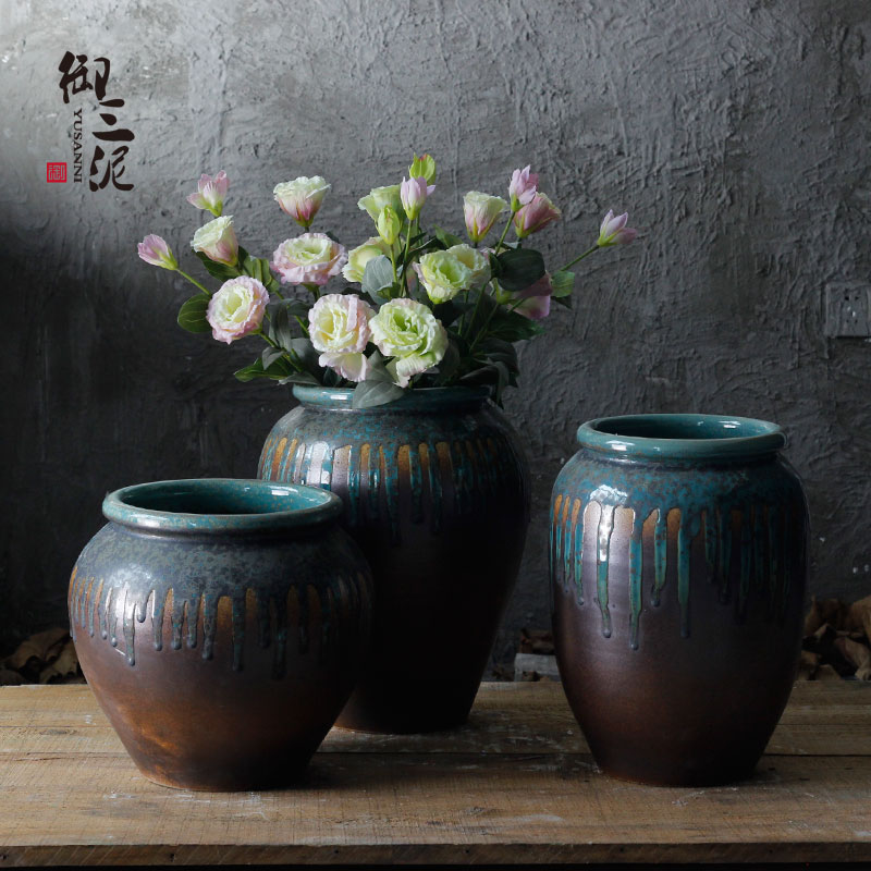 Jingdezhen archaize flow glaze vase furnishing articles jar style villa garden more meat potted flower art big flowerpot ceramics