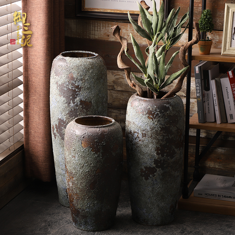 Ground vase large rural Chinese style restoring ancient ways is inserted dried flowers coarse pottery sitting room hotel villa do old ceramic furnishing articles