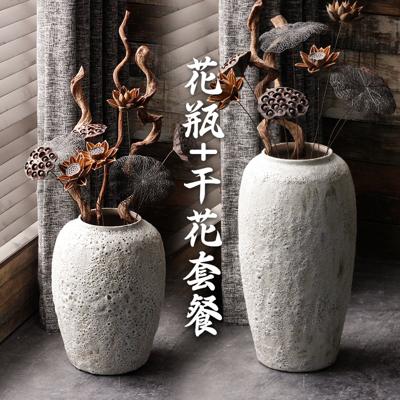 Jingdezhen Nordic contracted sitting room of coarse pottery vases, ceramic flower arranging furnishing articles be born dry flower adornment restoring ancient ways furnishing articles