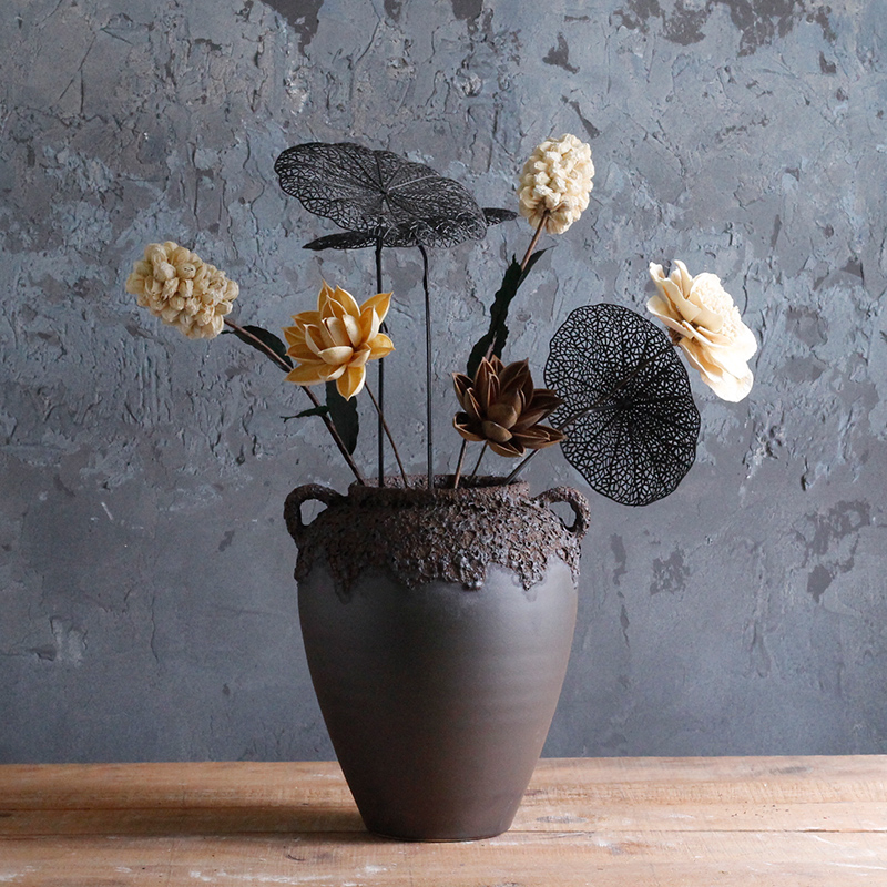 Thick black terms ceramic dry flower pot some ceramic porcelain craft vase of jingdezhen ceramic mud retro floral flower arranging furnishing articles