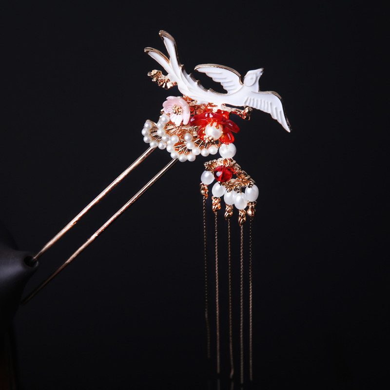 汉服头饰流苏步摇发饰古装配饰仙鹤气质发钗饰品古风簪子发簪女