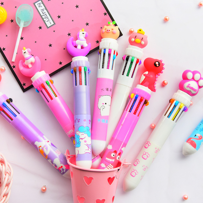 net red korean ten-color color ballpoint pen multi-color cute creative press girl multi-function student with 10-color pen