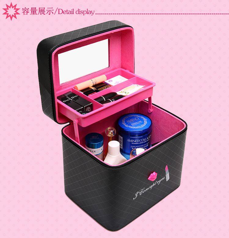 大容量化妆包可爱双层手提化妆箱大号护肤化妆品多层收纳盒小方包