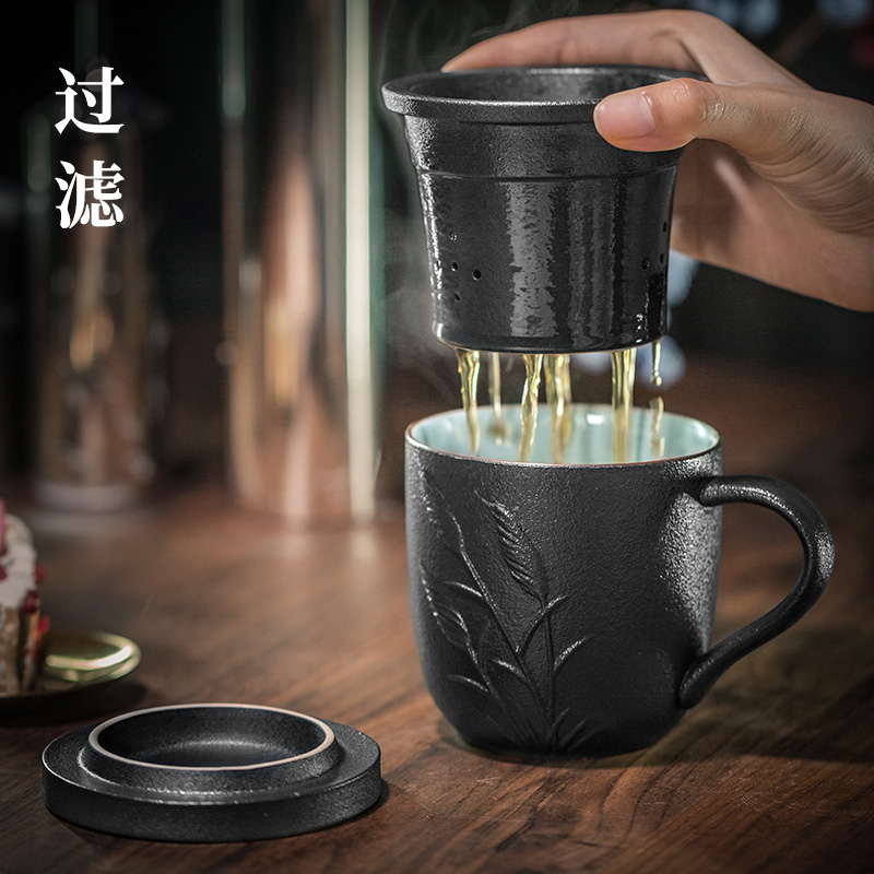 With the ceramic filter With cover keller high - capacity portable office cup tea tea tea cup