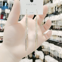 Temperament Fluid Suearrings 2021 Summer New Tide Inlaid Drilling long Face Slim Fit Neared Net Red Fashion 100 Hitch