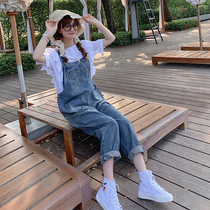 Foreign air reduction suit Cowboy back with pants female harness female type sweet and beautiful loose spring autumn net red straight cylinder one-piece pants