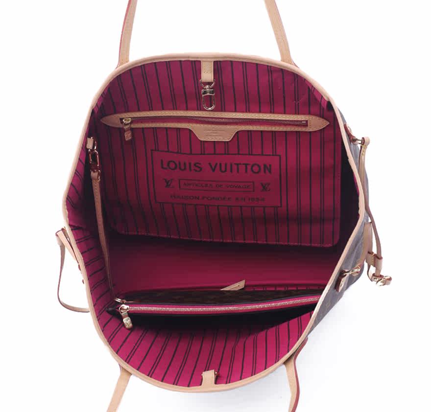 【99新】未使用 lv neverfull 中号 老花内拼牡丹粉手袋