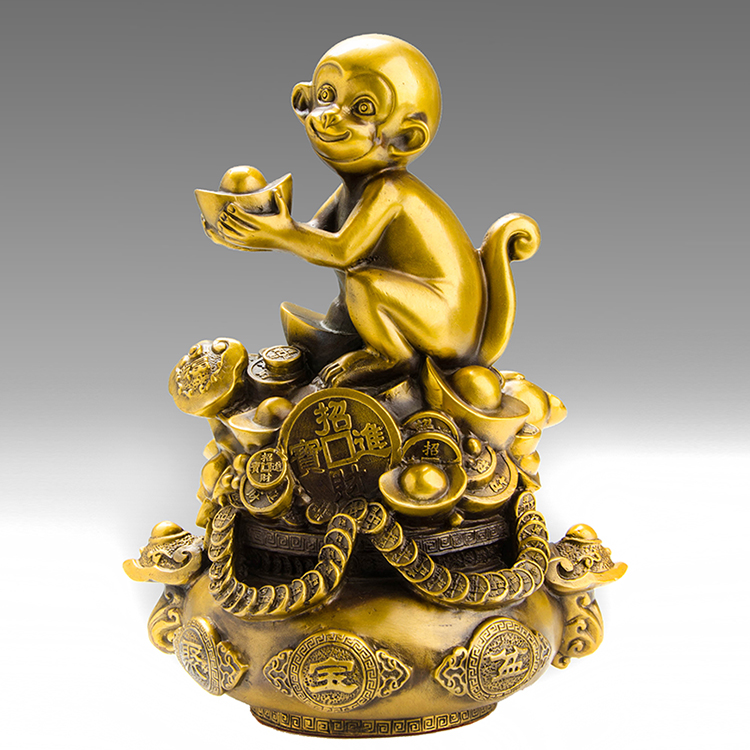 直销纯铜猴摆件 元宝猴子聚宝盆家居招财补缺角风水装饰工艺品