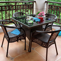 Outdoor table and chair courtyard garden milk tea coffee shop outdoor woven rattan table and chair balcony small tea table rattan chair three-piece set