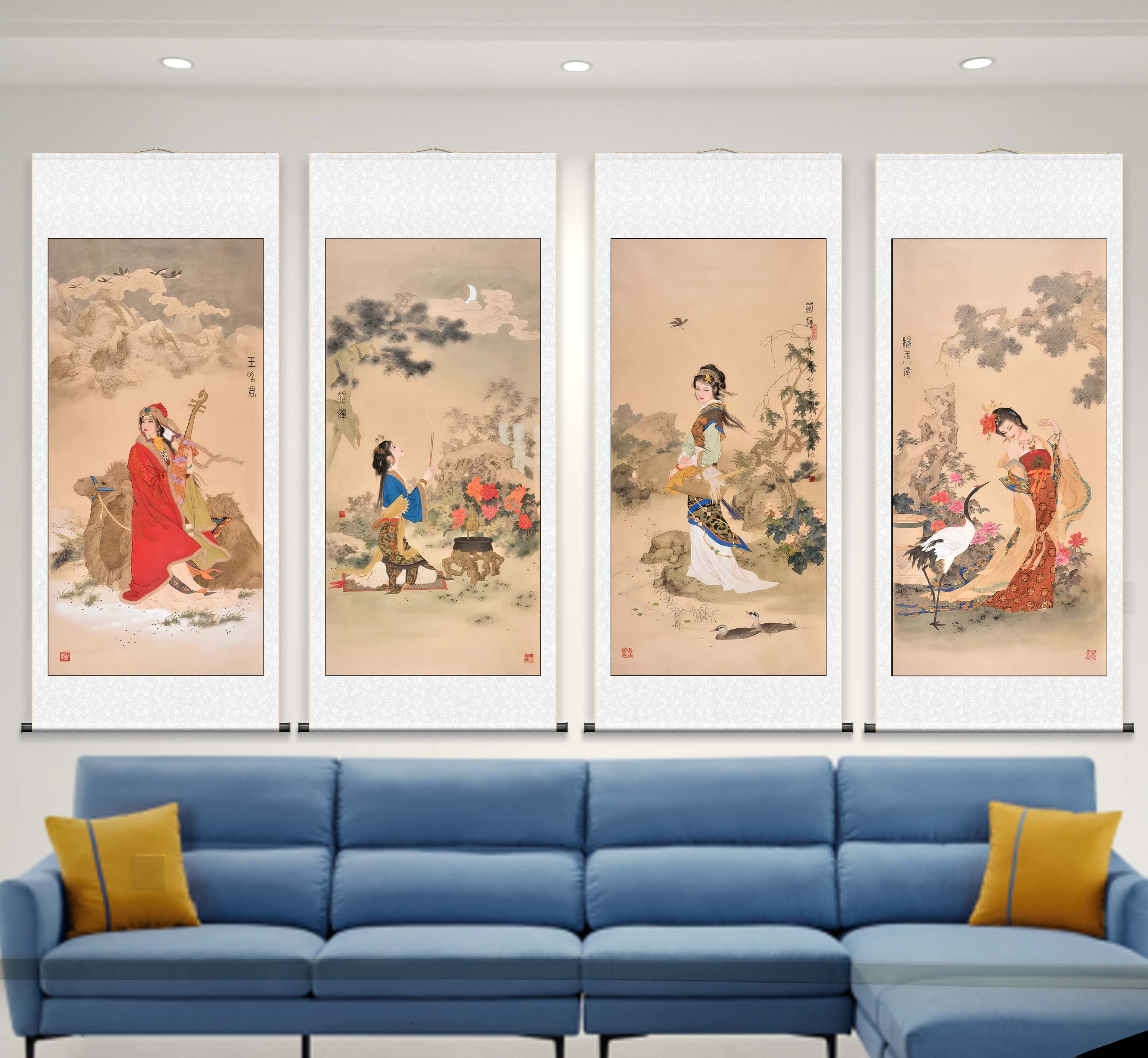 中国 四大美人　西施 貴妃 貂蟬 昭君 美人図　掛け軸　4本セット 人物絵 Amazon.co.jp: 中国四大美人 昭君 西施 楊貴妃 貂蝉 4点 収蔵品