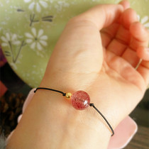 Original 14K Bag Gold Natural Strawberry Crystal Pink Peach Blossom Ultrafine Extremely Fine Bracelet Bracelet Female Foot Chain