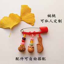 Baby Pregnant Woman Newborn Baby Infant Child Bepin Safety Brooch Peach Wood Dog Tooth Pure Silver Pendant Peach Walnut Wood