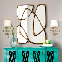 European style retro decorative mirror home bedroom dressing table surface Art makeup mirror wall hanging living room side shaped mirror