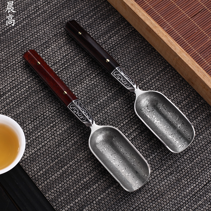 Morning high tea spoon, stainless steel shovel ebony tea spoon teaspoon of tea accessories pure copper Damascus steel