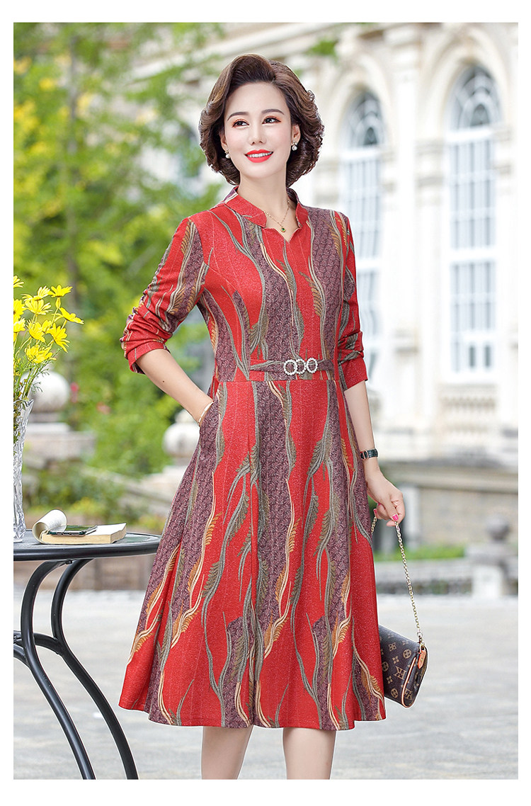 恋名媛中年妈妈春装长袖连衣裙中长款高贵中老年女装春秋洋气过膝长裙