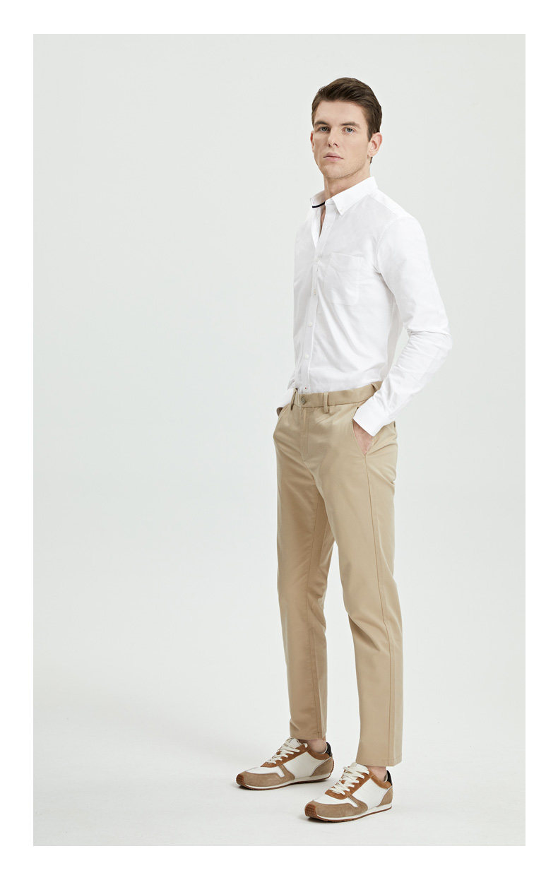 衬衫男长袖春装商务休闲纽扣领修身纯棉青年蓝色衬衣-君泰服饰专营店