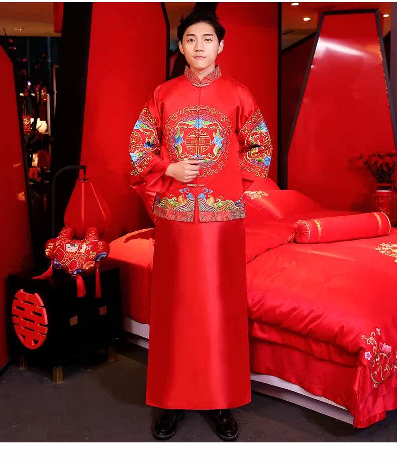 秀禾服男装古装刺绣新郎男款礼服中式结婚敬酒服青年喜服红色婚礼
