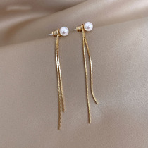 A D Hepburn temperament pearl earrings long tassel 2021 New Tide earrings Korean Net red earrings