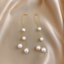 A D Hepburn ~ temperament long earrings pearl earrings womens tide Net red earrings Korean fashion simple earrings