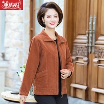 Mother coat female spring and autumn middle-aged and old short corduroy jacket grandma dress large size fat old lady coat