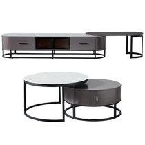 Quanyou Home Retractable Slate TV Cabinet Light Luxury Style Coffee Table TV Cabinet Combination Round Coffee Table DW1031F