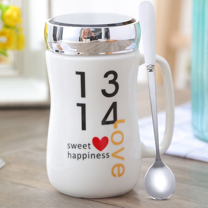 Y express cartoon creative ceramic cup mirror glass mugs with cover teaspoons of high - capacity ceramic picking cups of water